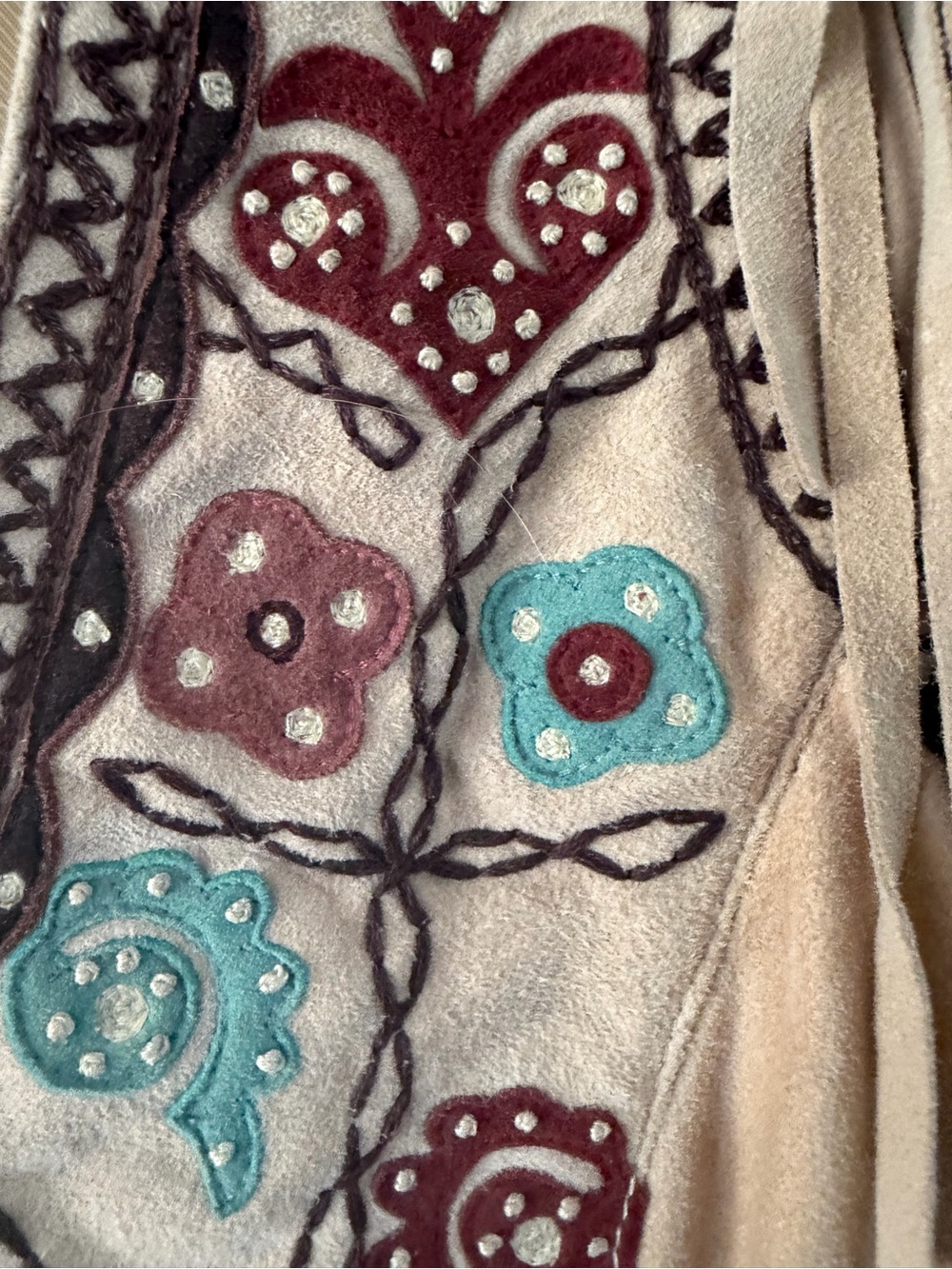 Double D Ranch Beige Fringe Red and Teal Floral Embroidery transdanubia vest XS - Picture 5 of 7
